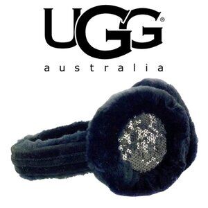 UGG SHEEPSKIN SHEARLING Insulated Warm Earmuffs With Sequins BLACK Adjustable OS